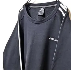 アディダスadidas ロゴ スウェットトレーナー ブラック 黒 XL レア古着のサムネイル
