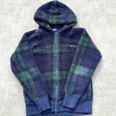 ボアフードジャケット ライトアウター　ダブルジップ　ギンガムチェック　パーカー