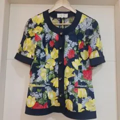 銀座マギー 花柄 ノーカラーデザイン 半袖 ジャケット 9号のサムネイル