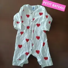 オーガニックコットン ハート柄ロンパース 60 プチバトー　カバーオール ハート
