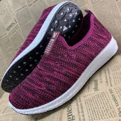 新品★レディース★24.5cm★軽量 厚底 屈曲メッシュスリッポン 紫 5223