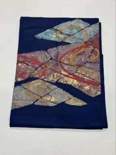 ネイビーブルー 名古屋帯 抽象模様