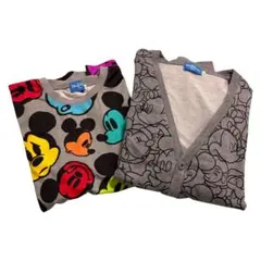 ディズニー ミッキー Tシャツ カーディガン セット グレー 総柄