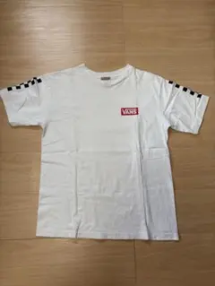 【VANS】バンズ バックロゴ 袖チェッカー柄 半袖Tシャツ ホワイト