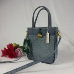 ALMINI LUCIANO 　オーストリッチ 　２way　ポシェット 　ブルー