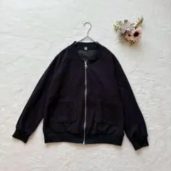 フルジップジャンパー（フリー）スウェット MA-1 カジュアル 無地 黒