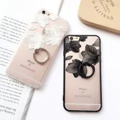 iPhoneケース♪レース模様フラワーリング付♪お洒落で可愛い