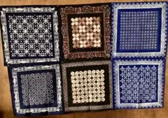 バティックバンダナ ハンカチ 6枚セット 青 白 茶色 和柄 アジアン