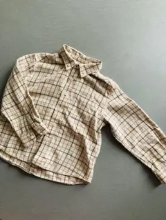 Fat E チェック柄長袖シャツ レトロ 替えボタン有 サイズ100 綿100%