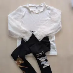 【激安】2点セットアイボリー フリル付き シースルートップス パンツ　120cm