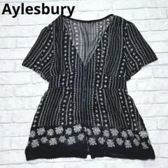 m43【アリスバーリー】シアー半袖シャツ☆Ｖネック　バックリボン　花柄　透け感のサムネイル
