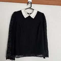 PROPORTION BODY DRESSINGレース長袖ブラウスS 黒 白襟