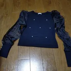 パール装飾 クロップド長袖トップス