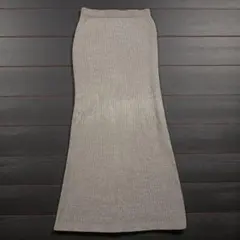 ローズファーム ラメニット ロングスカート M ベージュ リブ スリット