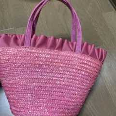 ファミリア カゴバッグ　フリル付きピンクかごバッグのサムネイル
