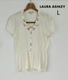 LAURA ASHLEY ローラアシュレイアイボリー 半袖カーディガン(L)のサムネイル