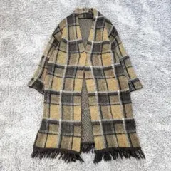 ☆レリューム F モカ系 チェック ノーカラー ニットコート 羽織 가을 겨울