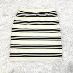 セシルマクビー タイトスカート ミニ ボーダー 白 黒 Fサイズ