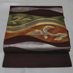 小豆色 葉模様 名古屋帯