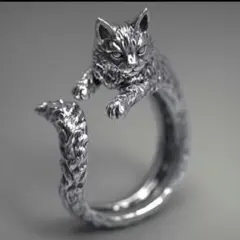 ★猫キャットシルバーリング★フリーサイズ❗可愛い猫彫刻❗ねこ好きに★新品❗