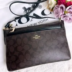 極美品☆COACHコーチ2wayショルダーバッグ シグネチャー ブラウン ポーチのサムネイル
