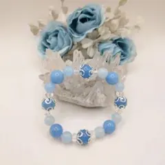 天然石 ブレスレット アクアマリン クラック水晶 透かしフラワー金具