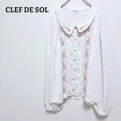 クレドソル　シャツ　シアー　刺繍　とろみブラウス　オフィカジ　丸襟　透け感　Mのサムネイル