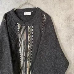 90s vintage 柄ニット　セーター　メンズ　古着　個性派　M2