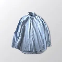 ラルフローレン シルク　青　ブルー　水色 長袖　シャツ L　古着　BD　コットン