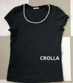 ブラック パールネックライン 半袖Tシャツ