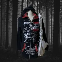 y2k ダークコア　パーカー　ドクロ　黒　チェック　赤