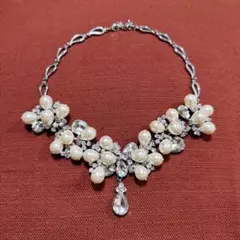 パールクリスタルネックレス パーティ レトロ