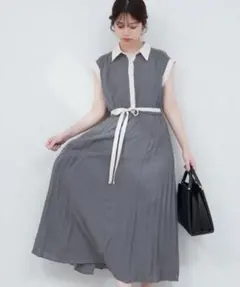 natural couture サイドプリーツ配色デザインワンピース