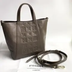 【美品】russet 2WAY ショルダー ハンドバッグ レザー型押しモノグラム