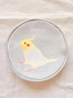 インコ柄　丸型ポーチ