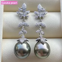 お客様ご専用本真珠　南洋黒蝶真珠ピアス　12*10.7mmグリーンP1153