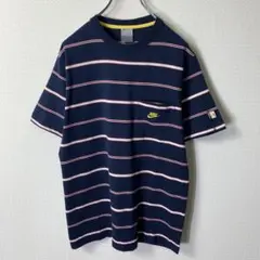 00s nike Tシャツ M ボーダー柄 ポケット付き 刺繍ロゴ y2k