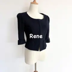 【Rene】ノーカラージャケット 36 S相当 ネイビー フリル袖 ショート丈のサムネイル