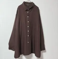 ロングシャツ ブラウン L 羽織り 春 ゆったり 体型カバー シャツワンピ風