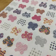 蝶々柄　プリント　ベージュ　オックス生地　35cm×75cm