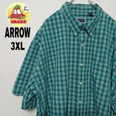 USA古着 ARROW　半袖ボタンシャツ3XL　グリーンホワイト　チェックのサムネイル