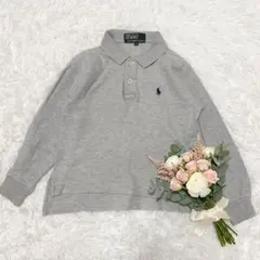 【ラルフローレン】キッズ120 長袖ポロシャツ グレー 鹿の子ワンポイント