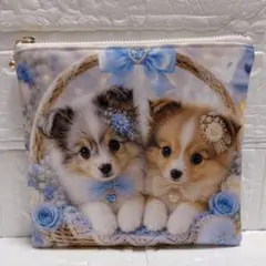 フラットポーチ ハンドメイド 犬柄 ポメちゃんの夏祭りB 両面パネル
