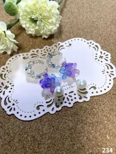 金木犀とパールビーズのイヤーカフ (パープル) 【SA37】ME219