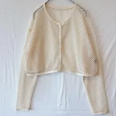 DAZY メッシュニット クロップドカーディガン L アイボリー SHEIN