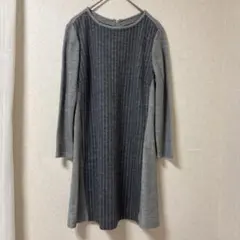 ストライプ柄 長袖チュニック グレー　バックチャック　ワンピース　42 L XL