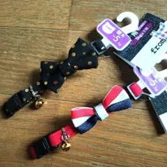 リボン付　猫用　首輪　 2点　5kg以下　17-27cm　新品　ストライプ　水玉