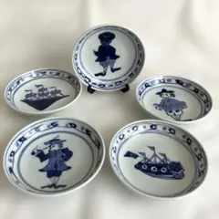 有田焼　しん窯　青花　南蛮異人　小皿 五客揃のサムネイル