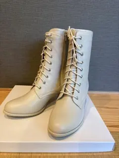 卒業袴用ブーツ　アイボリー レースアップブーツ