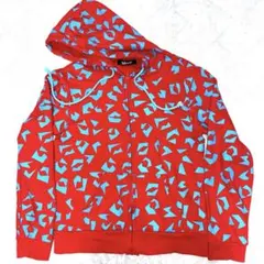 galaxxxy ジップアップパーカー 赤水色 ヒョウ柄風 キスマーク柄 y2kのサムネイル